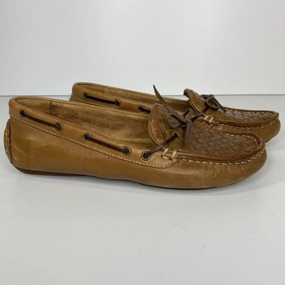 Bass Women's Woven Leather Driving Moccasins in Cognac Brown